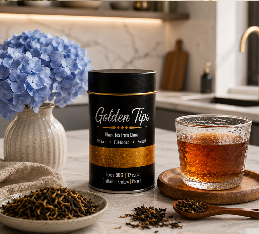 Golden Tips Leo Tea złote paczki herbaty wysoka jakość pakowana w metalową puszkę 50 gram